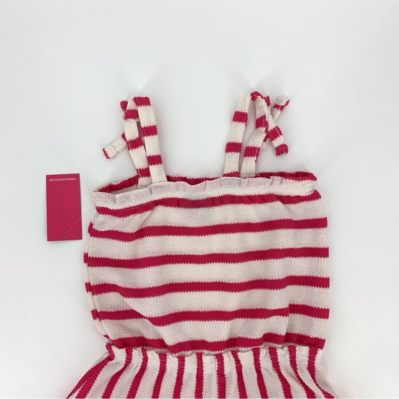 Vince Camuto NWT Girls' White & Pink Striped Waffle-knit Sleeveless Romper, 7 - Picture 7 of 16